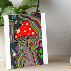 a colorful mushroom art board print