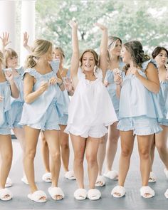 Bride And Bridesmaids Getting Ready, Bridesmaid Get Ready Outfit, Bridesmaids Getting Ready, Bridesmaids Spring, Bridal Party Getting Ready, Bridesmaid Pjs, Bridal Party Outfit, Bride And Bridesmaids, Bridesmaid Getting Ready