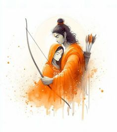 two people dressed in orange holding arrows