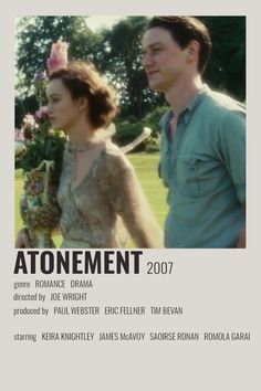 a movie poster for the film atonement with two people standing next to each other