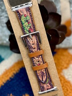 Add a touch of Western charm to your Apple Watch with our Desert Mirage Watch Bands. These stylish bands feature two designs and sizes, each with a tooled brown leather band adorned with cow skulls and cactus motifs in silver. Upgrade your watch and show off your unique personality with these one-of-a-kind bands! 38/41mm or 42/45mm Cactus Motif, Desert Mirage, Cow Skulls, Jewelry Watch, Cow Skull, Western Leather, Leather Watch Bands, Watch Accessories, Bracelet Patterns