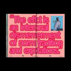 an open book with pink lettering on the front and back cover that reads,'the effect is an international disarrement of nontraction and extortation and expatations