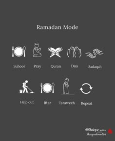 the ramadan mode is shown in white on a black background with other symbols and words