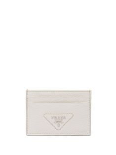 logo-plaque cardholder from PRADA featuring milk white, silver-tone logo lettering, card slots, internal card slots, rectangle shape and leather. Feminine Esthetics, Unrealistic Wishlist, White Wallet, Bag Obsession, Prada Logo, Shades Of Beige, Birthday Wishlist