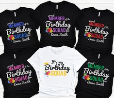 Custom Birthday Squad Shirts Birthday Team Shirt Birthday Party Shirts Custom Birthday T-shirt Birthday Crew Shirts Birthday Group Shirts Great item for that special someone or for yourself! Please contact me below if you have any questions! Details: Shirt (Bella Canvas 3001) -  - 100% cotton (fiber content may vary for different colors) - Medium fabric  - Classic fit - Tear-away label - Runs true to size Sweater (Gildan 18000)-  - 50% cotton, 50% polyester - Medium-heavy fabric (8.0 oz/yd² (271 Birthday Squad Shirts Boys, Adult Birthday Shirts, Birthday Crew Shirts, Birthday Group Shirts, Birthday Party Shirts, Birthday Squad Shirts, Birthday Party Shirt, Group Shirts, Birthday Tshirts