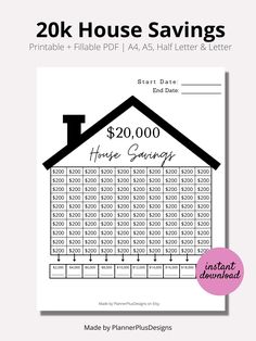 the printable house savings sheet for $ 15, 000 is shown in black and white