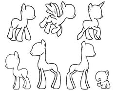 the different types of ponys are shown in black and white, as well as an outline