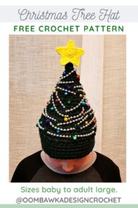 a crochet christmas tree hat is shown with the text, free crochet pattern