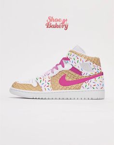 Ice Cream Jays Sneakers - Shoe Bakery Ice Cream Shoes, Nike Shoes Women Fashion, Nike Products, Pretty Sneakers, Painted Canvas Shoes, Waffle Cone, Preppy Shoes, Pretty Shoes Sneakers, Cute Nike Shoes