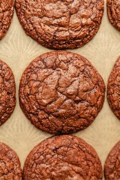 chocolate cookies are arranged in rows on a baking sheet, ready for the oven to be baked