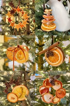 an assortment of orange slices hanging from a christmas tree