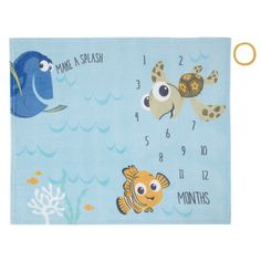 a blue placemat with sea animals on it