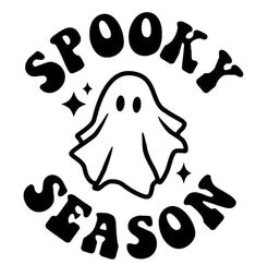 the spooky season logo is shown in black and white, with an outline of a ghost