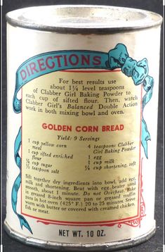 an old tin can that has been used as a recipe for golden cornbreads