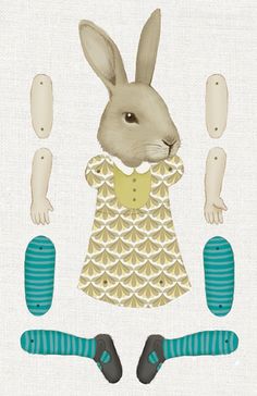 a rabbit in a dress surrounded by other objects