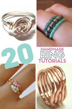 some rings are shown with the words, 20 handmade ring tutors diy jewelry