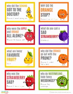 four different fruits and vegetables cards with words