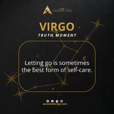 a black book with gold lettering and stars on the cover that says,'virgo truth moment letting go is sometimes the best form of self - care