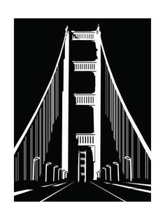 the golden gate bridge in san francisco, california is shown on this black and white poster