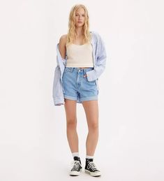 Rolled 80s Mom Women's Shorts - Medium Wash | Levi's® US 80s Mom, Levis Mom Jeans, Fashion Decades, Levi Jean Shorts, Mom Jeans Shorts, The 80's, Stop Talking, Mom Shorts, Levi Shorts