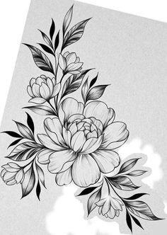 a black and white drawing of flowers