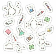 stickers with different types of laboratory equipment