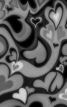 black and white abstract painting with hearts