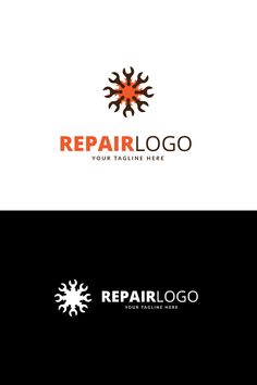 the logo for repair company is an orange and black snowflake