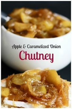 an apple and caramelized onion chutney in a white bowl