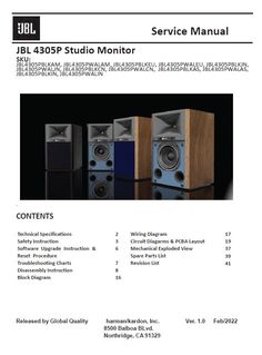 an instruction manual for the jbl 450p studio monitor and other audio equipment, including speakers