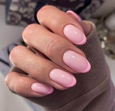 Pink Tip Nails, Pink French Nails, Tip Nails, Thanksgiving Nails, Round Nails, Pink Nail Designs, Pink Nail, Oval Nails