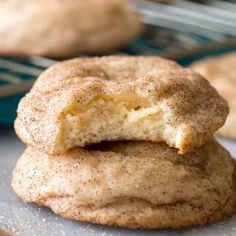 two cookies are stacked on top of each other