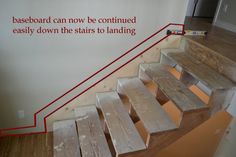 the stairs are made out of wood and have been painted white with red lettering on them