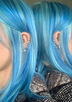 Colored Hair For Light Skin, Mixed Purple Hair, Light Blue And Black Hair, Pink Under Hair, Blonde Pink And Black Hair, Vibrant Blue Hair, Highlight Hair, Turquoise Hair, Blue Tips