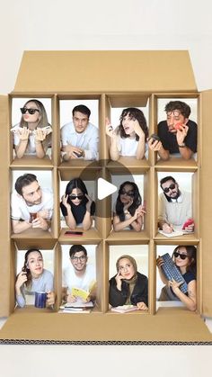 an open cardboard box with many people in it