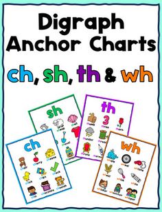 This product contains 4 anchor charts (one for each of the following digraphs: ch, sh, th, and wh).   The anchor charts are provided both in color and black and white. Digraphs Anchor Chart, First Grade Phonics, Anchor Chart, The Anchor, Anchor Charts, First Grade, Phonics, Black And White, White