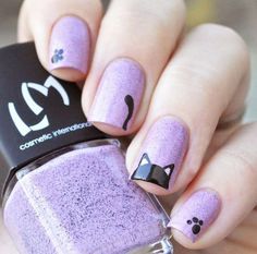 Khloe Nails, Cat Nail Designs, Cat Nail Art, Animal Nail Art, Purple Nail, Animal Nails, Simple Nail Art Designs