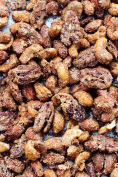 roasted nuts on a baking sheet ready to be eaten