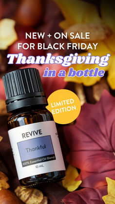 Our Limited Edition Thanksgiving essential oils blend is HERE + part of our Black Friday SALE! This mood boostin essential oils diffuser recipe builds connection + gratitude with an uplifting, comforting aroma. Here for a limited time so don't miss out!  Thankful is a proprietary blend of Frankincense (Boswellia carterii), Vanilla Extract, Myrrh, Patchouli, Virginia Cedarwood, Rose. Thanksgiving Essentials, Essential Oils Blends, Essential Oils Diffuser, Essential Oil Diffuser Recipes, Oil Diffuser Recipes, Diffuser Recipes, Friday Sale, Pure Essential Oils, Black Friday Sale