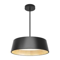 a black light fixture with a wooden base and an oval shade on the bottom, hanging from