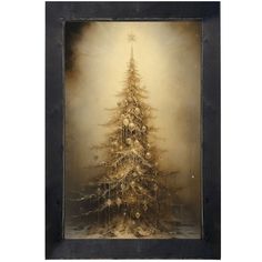 a painting of a christmas tree in the snow