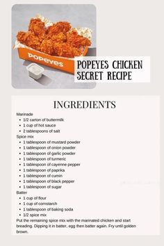 the recipe for pope's chicken secret recipe includes ingredients and instructions to make it