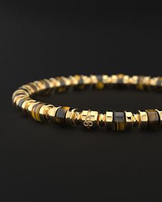 Spacer Beads 24k Gold Vermeil Bracelet | Seekers Men's Jewelry Gold Vermeil Jewelry, Stacked Necklaces, Protective Style, Red Tigers Eye, Tiger Eye Bracelet, Gold Bracelets, Onyx Bracelet, Mens Beaded Bracelets, Vermeil Jewelry