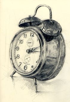 a drawing of an old fashioned alarm clock