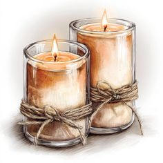 two candles with twine and rope wrapped around them