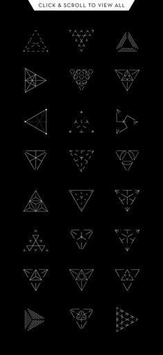 a black and white poster with different types of shapes on it's side, including triangles