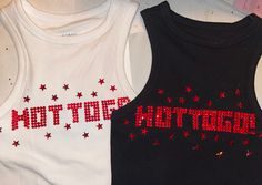 "H O TT O GO ! Cropped tank top custom made with glass rhinestones Shirt is Wild Fable you can choose from black or white. Please choose size based on chest, this prevents stones from over stretching So cute to wear for Chappell Roan's Midwest Princess tour or seeing her opening on Olivia Rodrigo's Guys tour \"!\" Included 😅" Rhinestone T Shirt, Affordable Y2k Tank Top For Concerts, Rhinestone Shirt Outfits, Bejeweled Shirt, Y2k Style Tank Top For Concerts, Diy Pride Shirt, Chapelle Roan Concert Outfits, Hot To Go Shirt, Y2k Tank Top For Concert