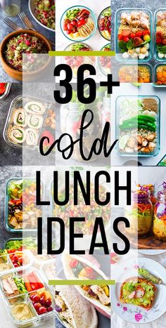 a collage of photos with the words 360 cold lunch ideas