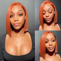 PRICES MAY VARY. 🍊13x4 Ginger wig lace front human hair bob wig in vibrant #350 ginger color,made by 9A grade real ginger human hair wig color toned while net & lace unstained,ginger frontal wigs human hair wigs for black women double drawn constructed, no shedding 🍊Ginger HD lace front wigs human hair 13x4 lace frontal ginger bob wig,vibrant bright #350 ginger orange wig human hair is giving vibes, HD lace blend in any skin tone easily save you from time or trouble to style ginger human hair Ginger Bob, Ginger Wig, Thanksgiving Hairstyles, Lace Closure Bob, High Bun Hair, Lace Frontal Bob, Bob Black, Thanksgiving Hair, Bob Lace Front Wigs