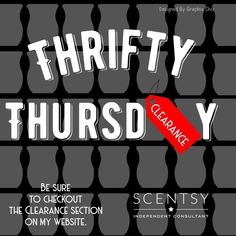 the poster for thrifty thursd y, featuring an image of a red tag